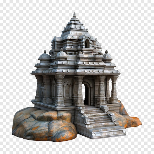 Ancient Stone Temple Architecture on Rock Isolated Background