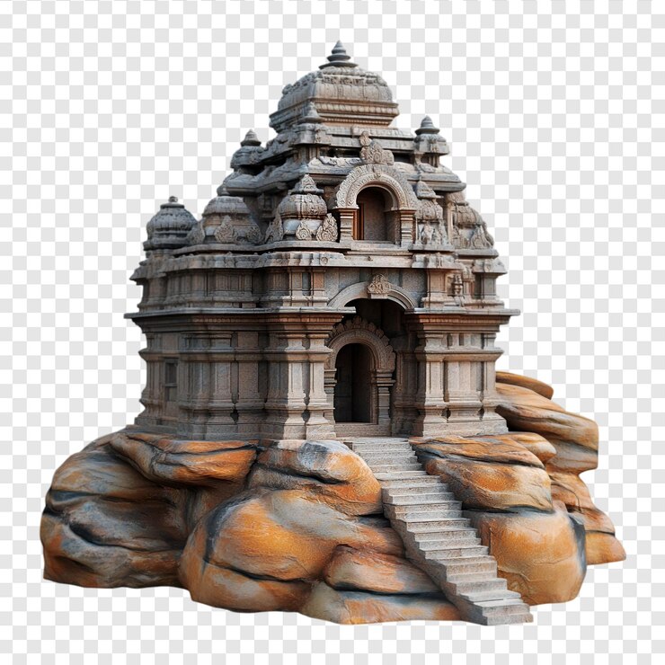 PSD ancient stone temple on rocky hillside architectural wonder