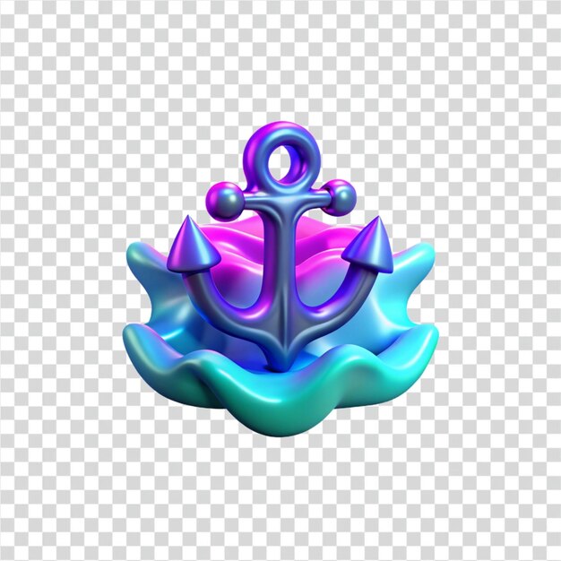 Áncora de neón en ondas fluidas Renderizado en 3D abstracto