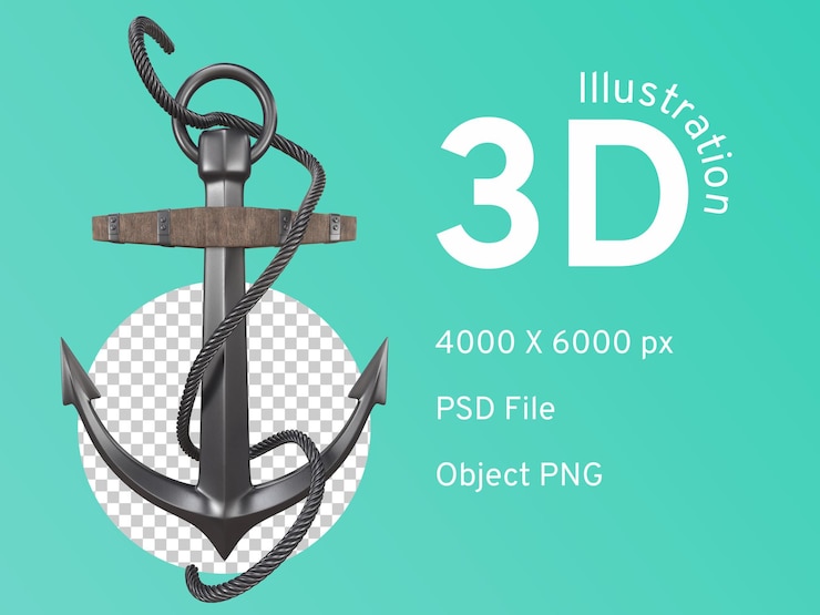 PSD ancora preta com corda renderização 3d