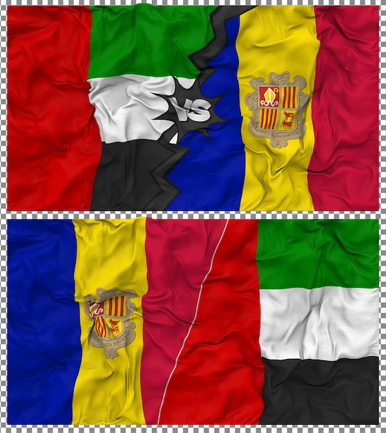 Andorra contra los Emiratos Árabes Unidos Media bandera combinada con textura 3D