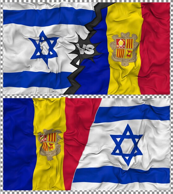 Andorra contra Israel Media bandera combinada con textura 3D de la tela de la bandera