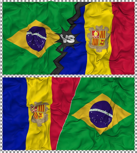 Andorre contre le Brésil Half Combined Flag Cloth Bump Texture Rendering 3D