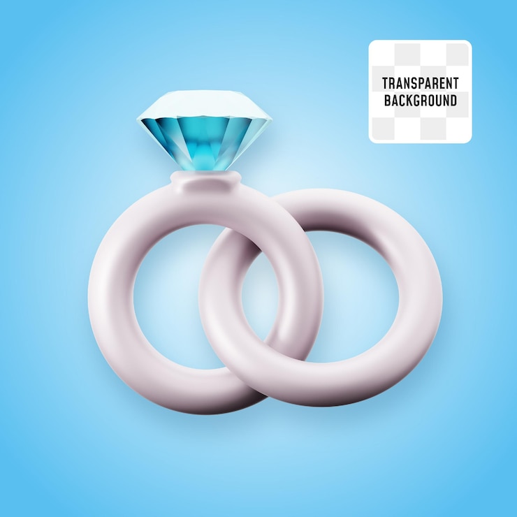 PSD anel de noivado de casal duplo com jóias de diamante ilustração de ícone 3d render design