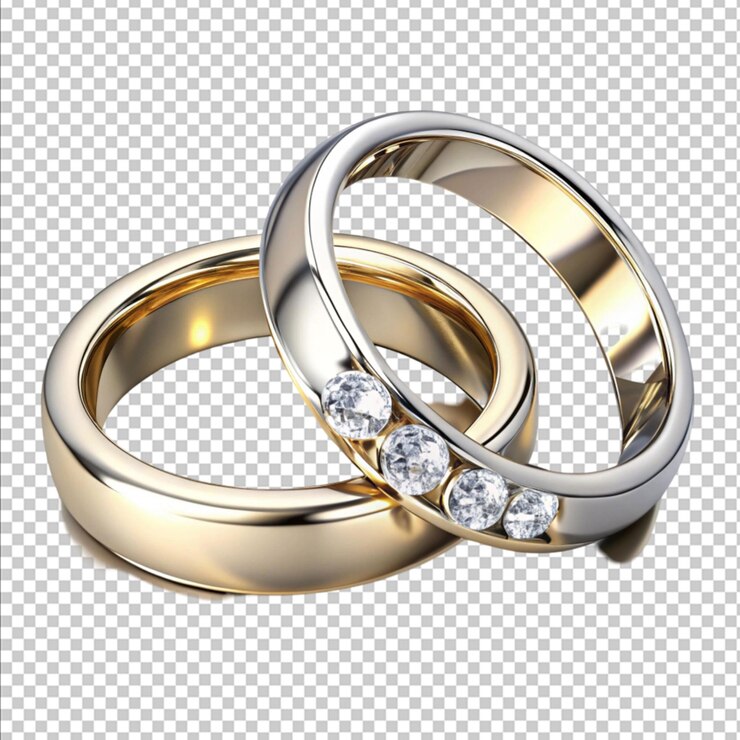 PSD anelli di nozze di diamanti 3d illustrazione realistica su sfondo bianco