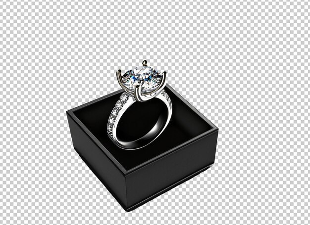 Anello con diamante 3d in scatola nera bianca