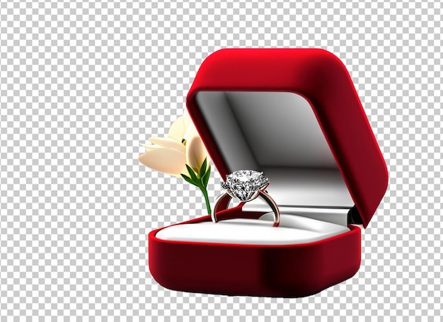 Anello di diamante lucido 3D in scatola rossa