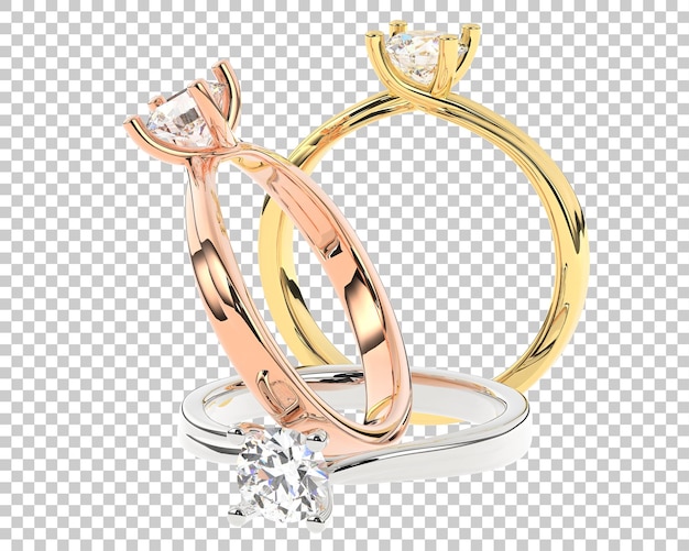 Anello di diamanti su sfondo trasparente 3d rendering illustrazione