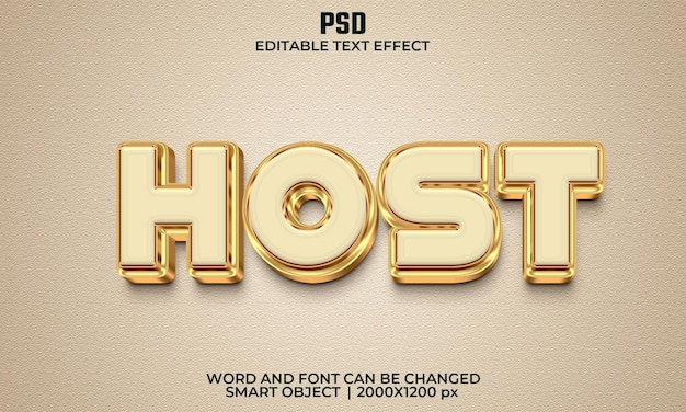 Anfitrión efecto de texto editable 3d PSD Premium con fondo