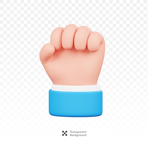 Angehobene Faust Hand isoliert Menschliche Handgebärde Cartoon-Icon 3D-Illustration