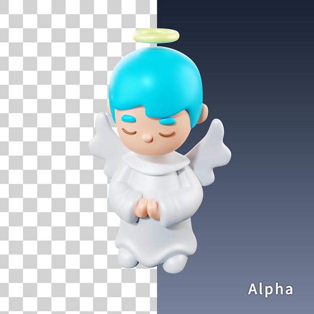 ángel de pelo azul render 3d