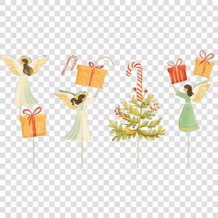 PSD angel tree toppers frohe neujahrsgrußkarte auf durchsichtigem hintergrund