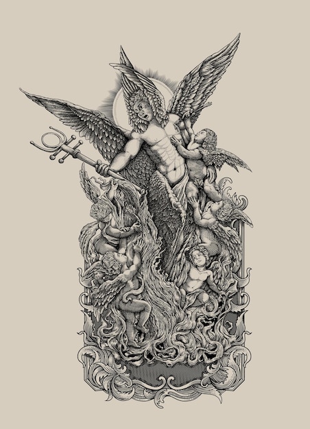 Angelic Being with Cherubs and Flames