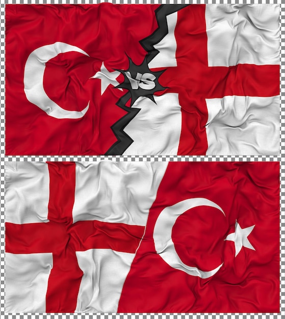 L'Angleterre contre la Turquie Half Combined Flag Cloth Bump Texture Rendering 3D