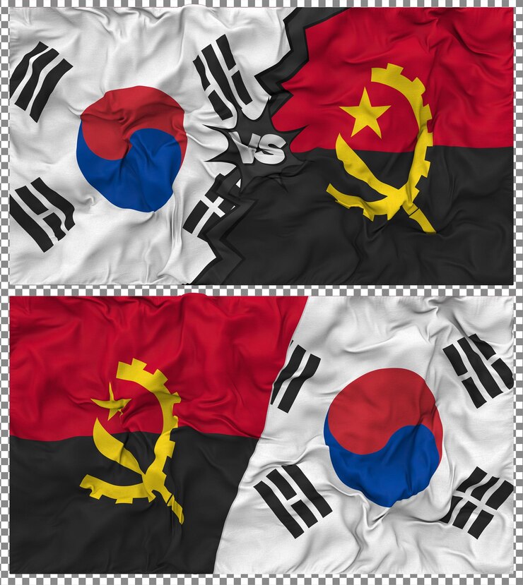 PSD angola contra corea del sur media bandera combinada con textura en 3d