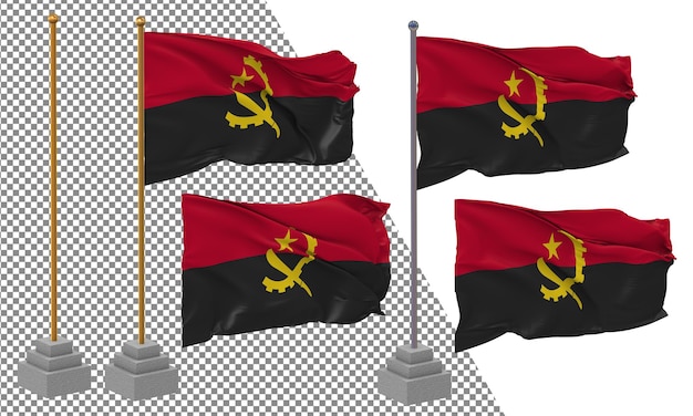 PSD angola-flagge in unterschiedlichem stil mit isolierter 3d-rendering