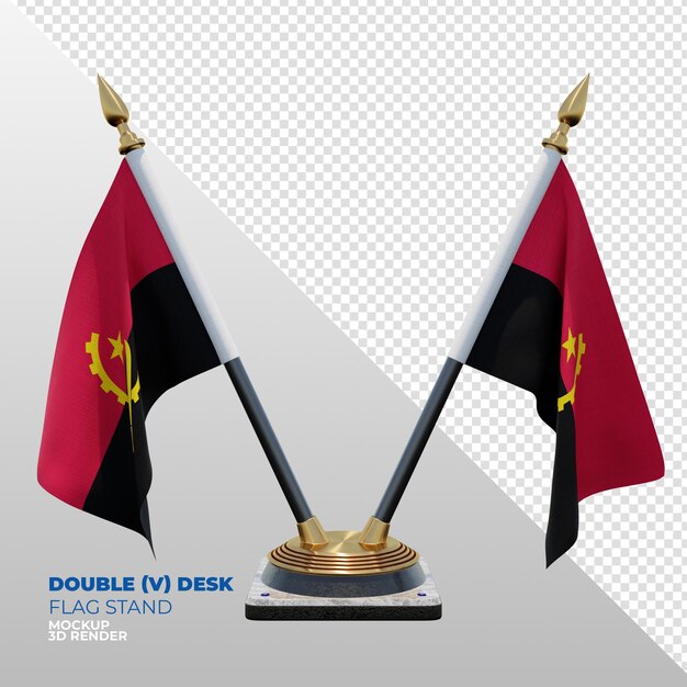 Angola Support De Drapeau Double Bureau Texturé 3d Réaliste Pour La Composition