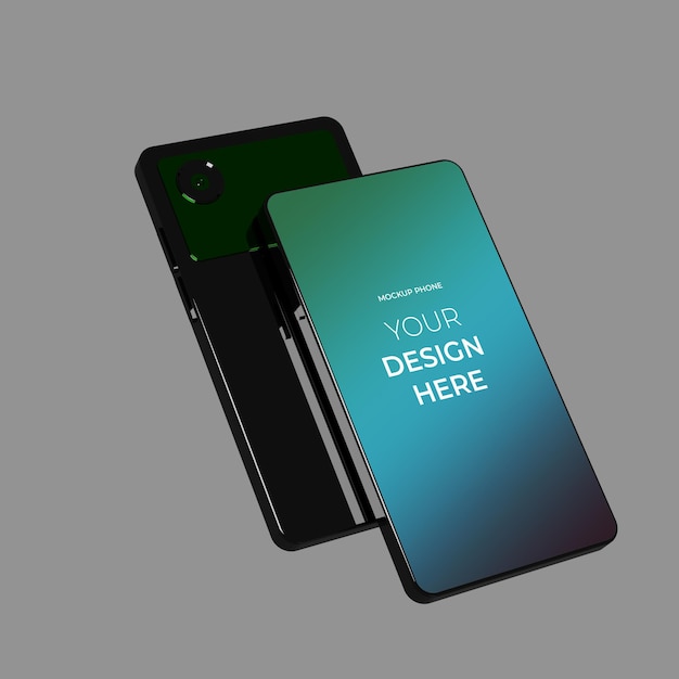 Angolo di volo del telefono mockup davanti e dietro