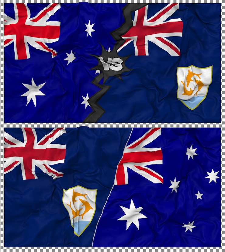 PSD anguila contra australia media bandera combinada con textura 3d de la tela de la bandera