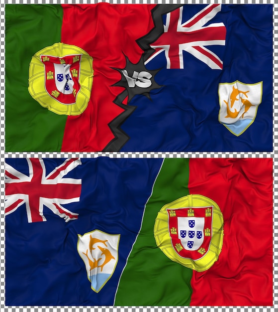 Anguilla contre le Portugal Half Combined Flag Cloth Bump Texture Rendering 3D