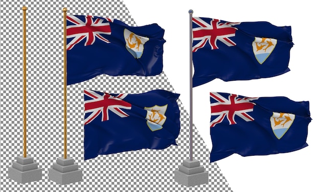 Anguilla-Flagge in unterschiedlichem Stil mit isoliertem 3D-Rendering