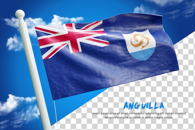 PSD anguilla realistische flagge 3d render isoliert oder 3d anguilla winkende flagge illustration