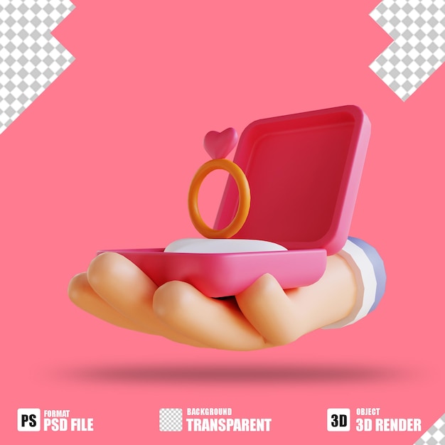 Anillo de amor de ilustración 3d y mano 2 adecuados para el día de san valentín