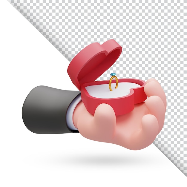Anillo de amor de ilustración 3D y mano adecuados para el día de san valentín
