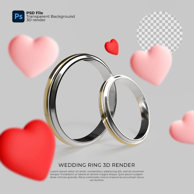 PSD anillo de bodas 3d render transparente