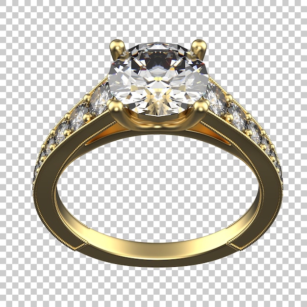 Anillo de diamante aislado en un fondo transparente Ilustración de renderización 3D