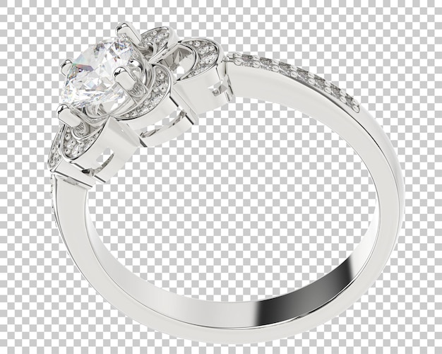 Anillo de diamante en fondo transparente Ilustración de renderización en 3D
