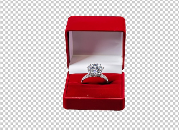 Anillo de diamantes brillantes en una caja roja