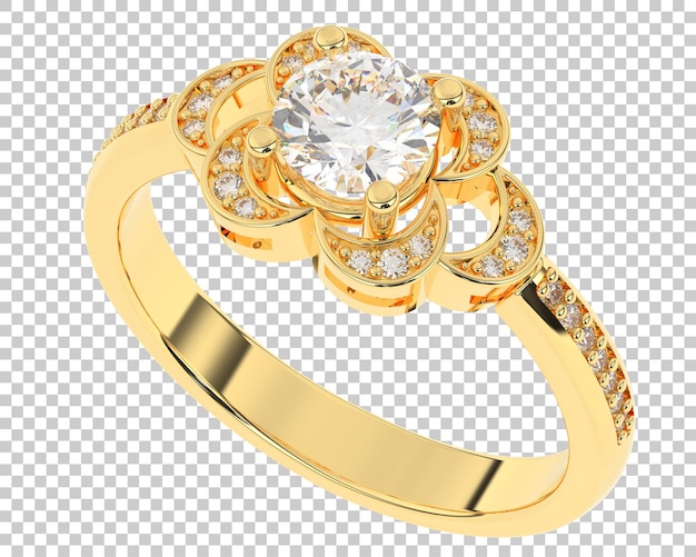Anillo de diamantes en la ilustración de representación 3d de fondo transparente