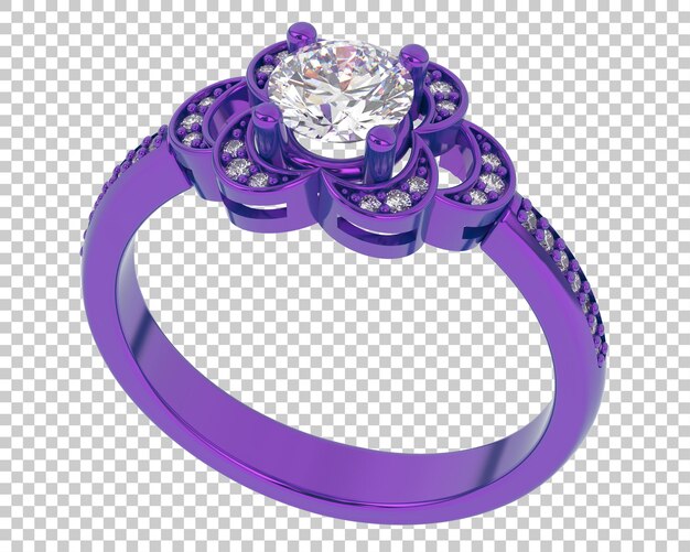 Anillo de diamantes en la ilustración de representación 3d de fondo transparente