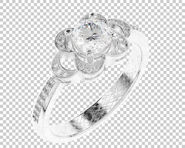 Anillo de diamantes en la ilustración de representación 3d de fondo transparente