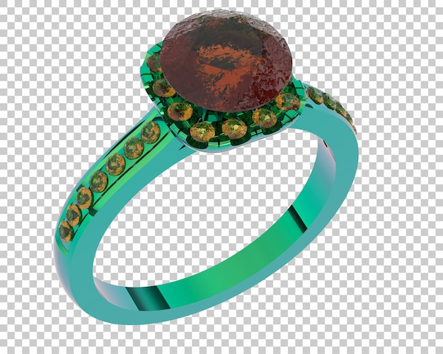 Anillo de diamantes en la ilustración de representación 3d de fondo transparente