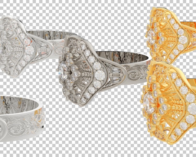PSD anillo de diamantes en la ilustración de representación 3d de fondo transparente