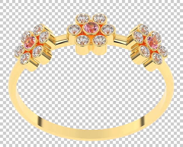 Anillo de diamantes en la ilustración de representación 3d de fondo transparente