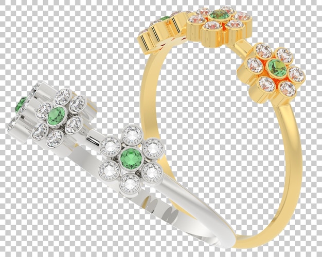 Anillo de diamantes en la ilustración de representación 3d de fondo transparente