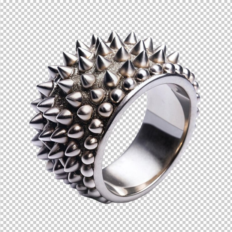 PSD anillo de joyería de plata punk aislado sobre un fondo transparente