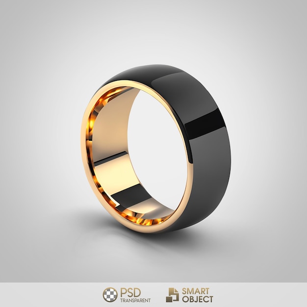 Un anillo de oro con un anillo negro que dice objeto inteligente.