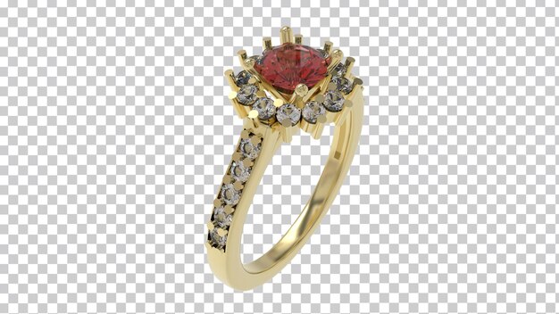 PSD un anillo de oro con una piedra roja y un diamante