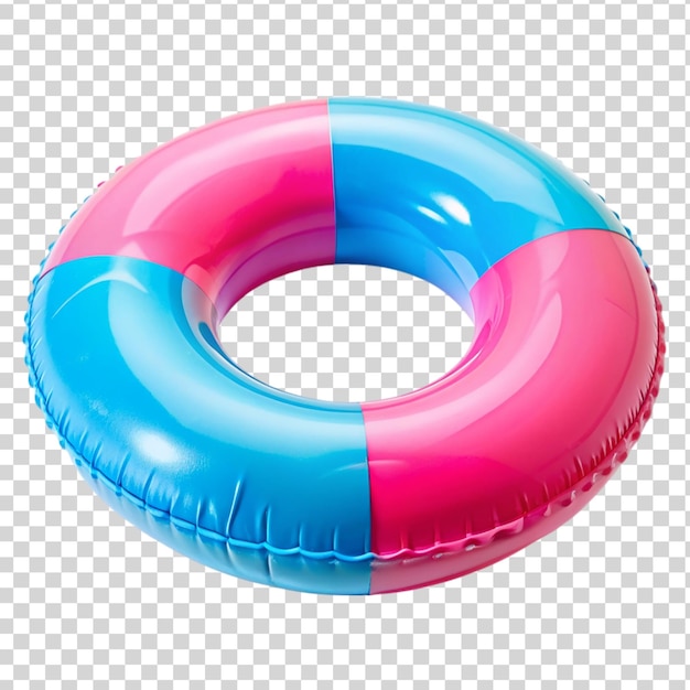 Anillo de piscina inflable rosa y azul aislado sobre un fondo transparente