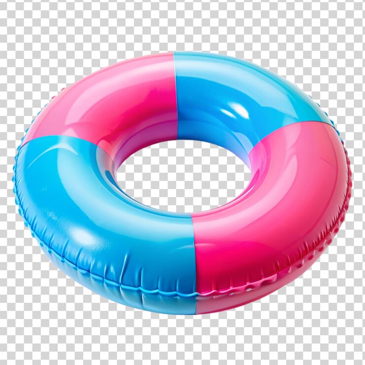 PSD anillo de piscina inflable rosa y azul aislado sobre un fondo transparente