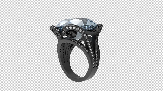 Anillo de plata con diamantes 3D renderizado aislado