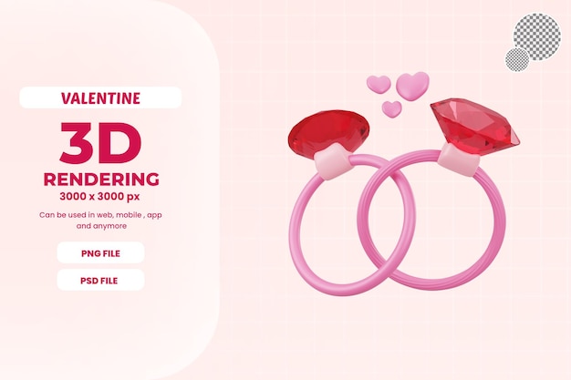 PSD anillo rosa 3d con objeto de icono de ilustración de amor