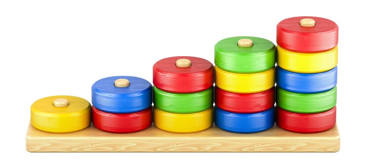 PSD anillos de apilamiento de colores de madera de 1 a 5 representación 3d aislados sobre un fondo transparente