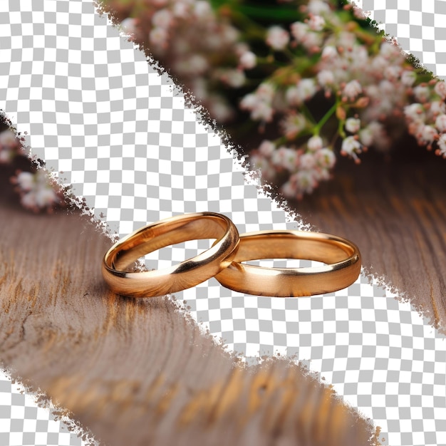 PSD anillos de bodas hechos de oro sobre un fondo transparente