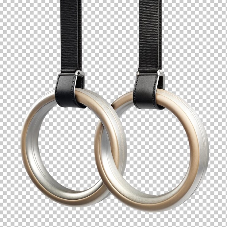 PSD anillos de gimnasia colgando de una cuerda elemento de equipo deportivo para gimnastas concepto deportivo