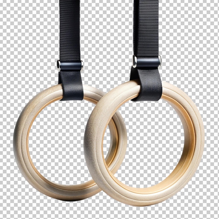 PSD anillos de gimnasia colgando de una cuerda elemento de equipo deportivo para gimnastas concepto deportivo